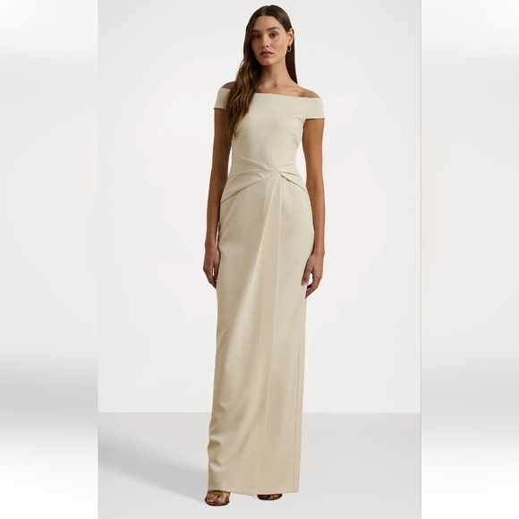 NWT Lauren Ralph Lauren Women's Crepe Off-the-Shoulder Side-Slit Column Gown 14 - Picture 1 of 16